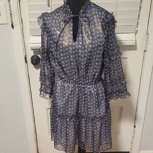 Waverly Grey Sheer Navy Patterned Dress